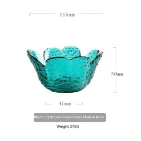 Japanese Style Hammer Pattern Petal Glass Bowl Plate Set (Option: M Bowl Lake Green Phnom Penh)