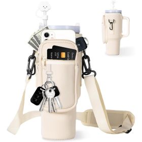 Neoprene Water Bottle Pouch Adjustable Shoulder Strap 30oz Water Cup Protective Cover (Option: Milky White-30oz)