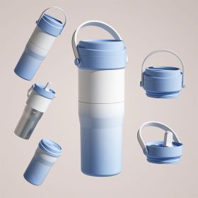 Stainless Steel Large Capacity Double Lid Double Bottle Sports Cup With Straw (Option: Light Blue-650 Ml)