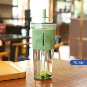 New Ins Style 700ml Large-capacity Water Cup Cup With Straw Internet Celebrity Cola Milk Tea Advertising Plastic Portable Gift Cup (Option: Green-700ml)