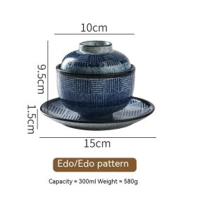 Japanese Style Tableware Ceramic Soup Bowl With Lid Tureen (Option: Slow Cooker Edo Pattern)