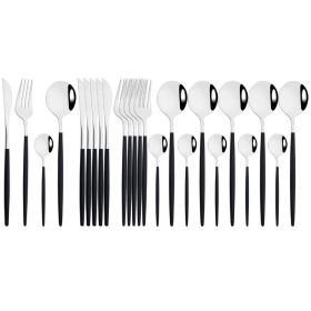 Commercial & Household 24Pcs Dinnerware Set Stainless Steel Flatware Tableware (Color: Black & Silver, Type: Flatware Set)