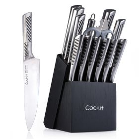 Kitchen Knife Set; 15 Piece Knife Sets with Block; Chef Knives with Non-Slip German Stainless Steel Hollow Handle Cutlery Set with Multifunctional Sci (Default: Default)