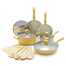 Ceramic Nonstick Pink 15pc Set (Color: yellow)